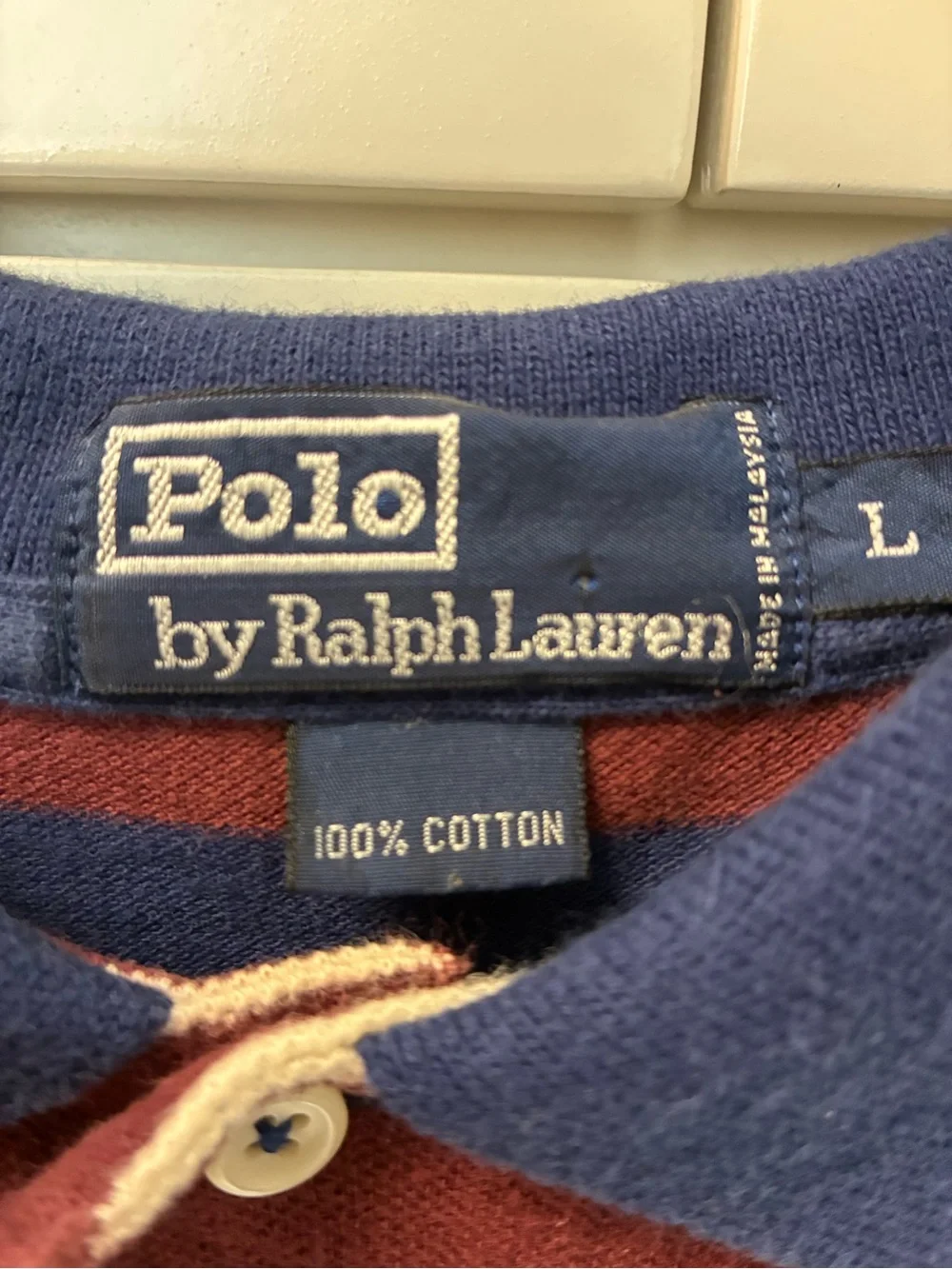 Ralph Lauren Men's Long-Sleeve Striped Polo - Navy, Maroon, Cream Size L